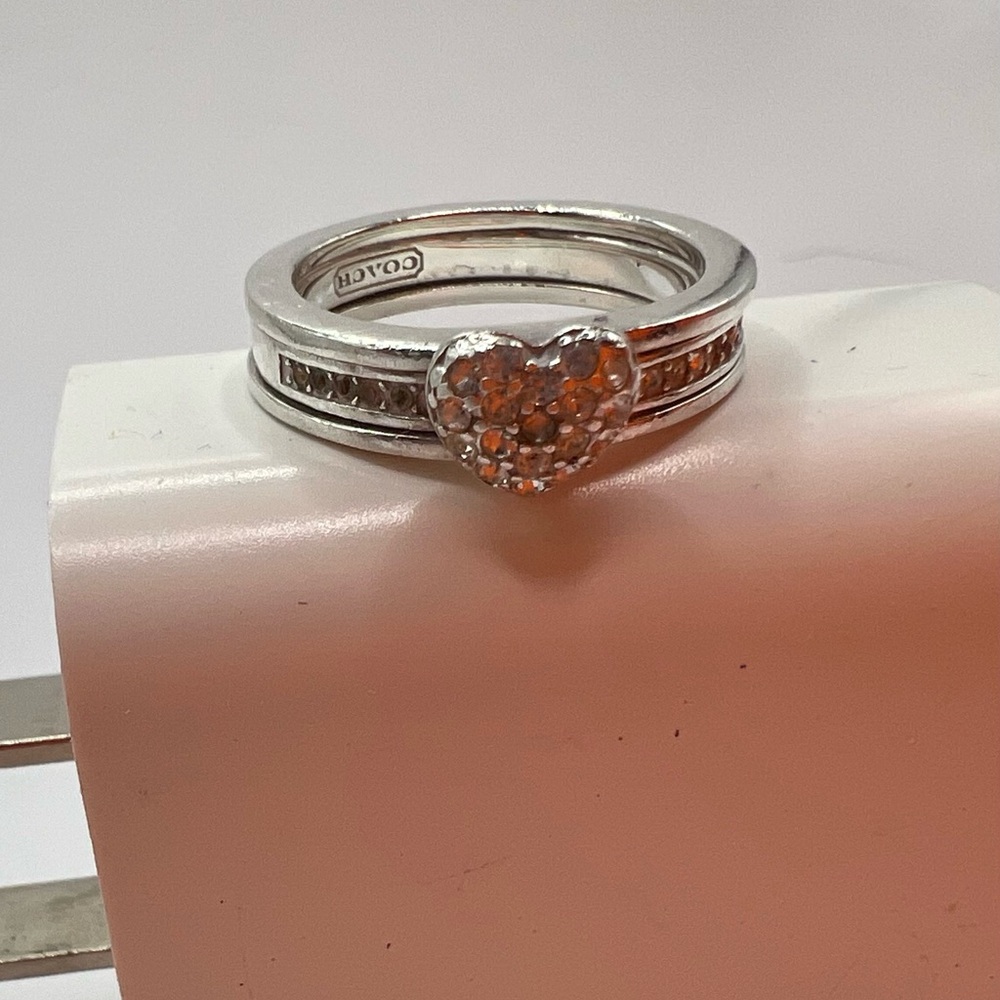 Coach sterling silver cuz heart shaped ring heart sparkles